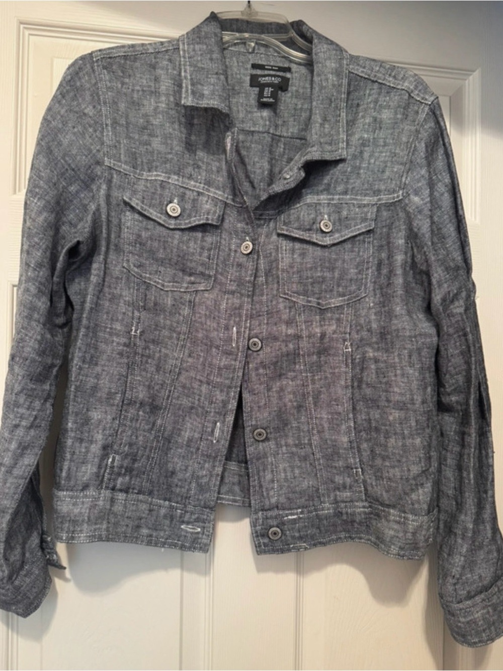 Rats-rare Jones New York Women's Chambray Blue Button-Front Jacket